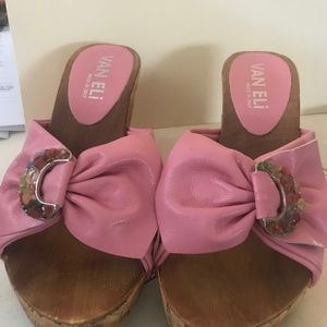 Van Eli Cork Wedge in Pink with Jeweled buckle